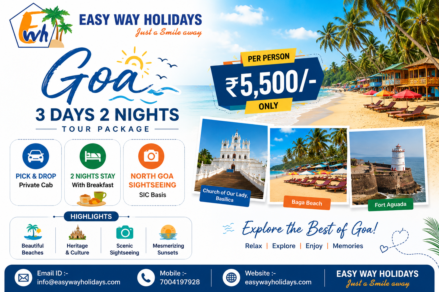 3 Days 2 Nights Goa Tour Package with Beach and Sightseeing