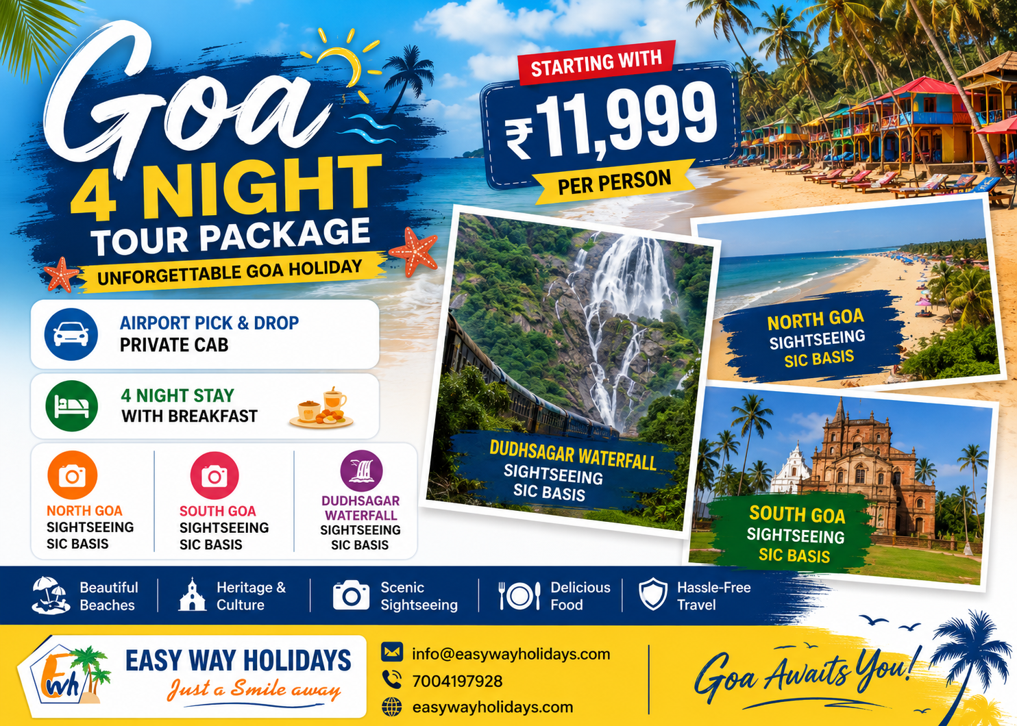 Goa Tour Package with Dudhsagar Waterfall and Sightseeing