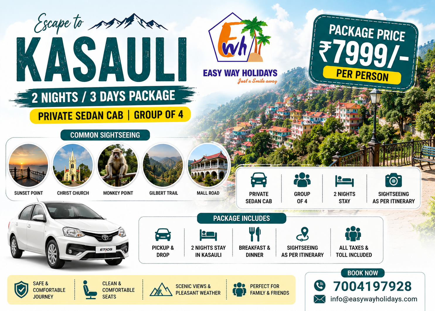 2 Nights Kasauli Tour Package from Delhi by Private Cab