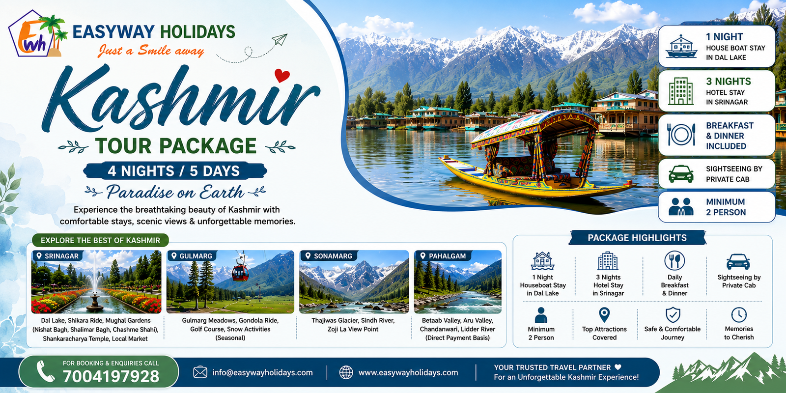 5 Days 4 Night Kashmir Package tour package banner