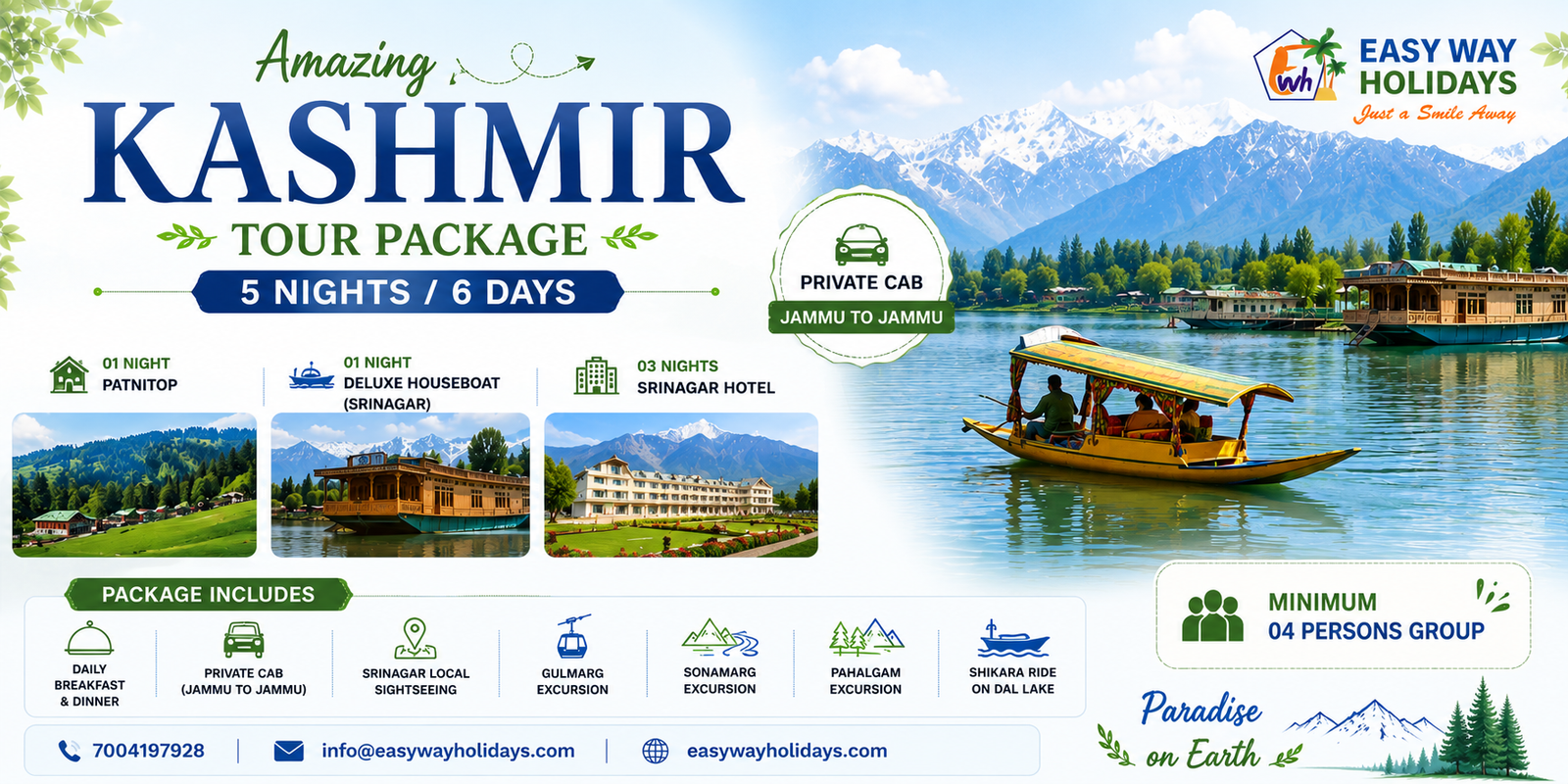 6 Days 5 Night Kashmir Package Private Cab tour package banner