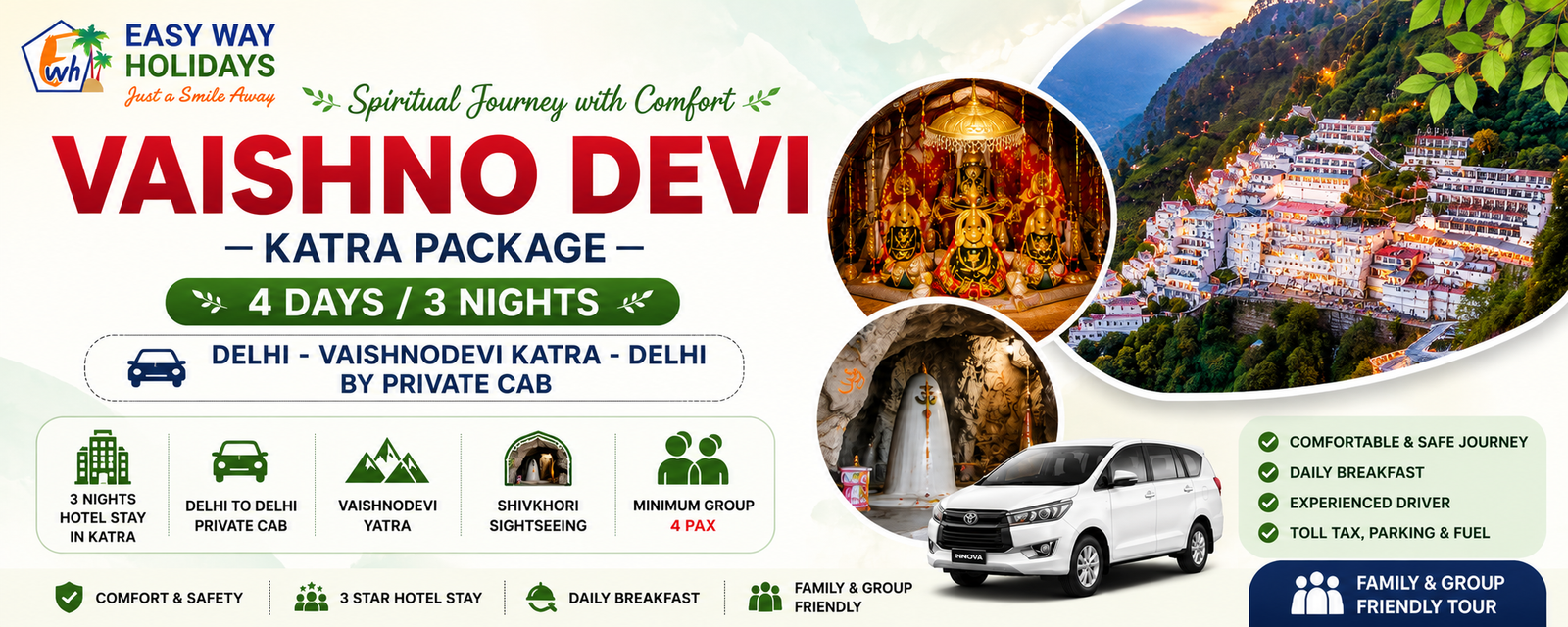 4 Days 3 Nights Shree Veshno Devi Shiv Khori Package tour package banner