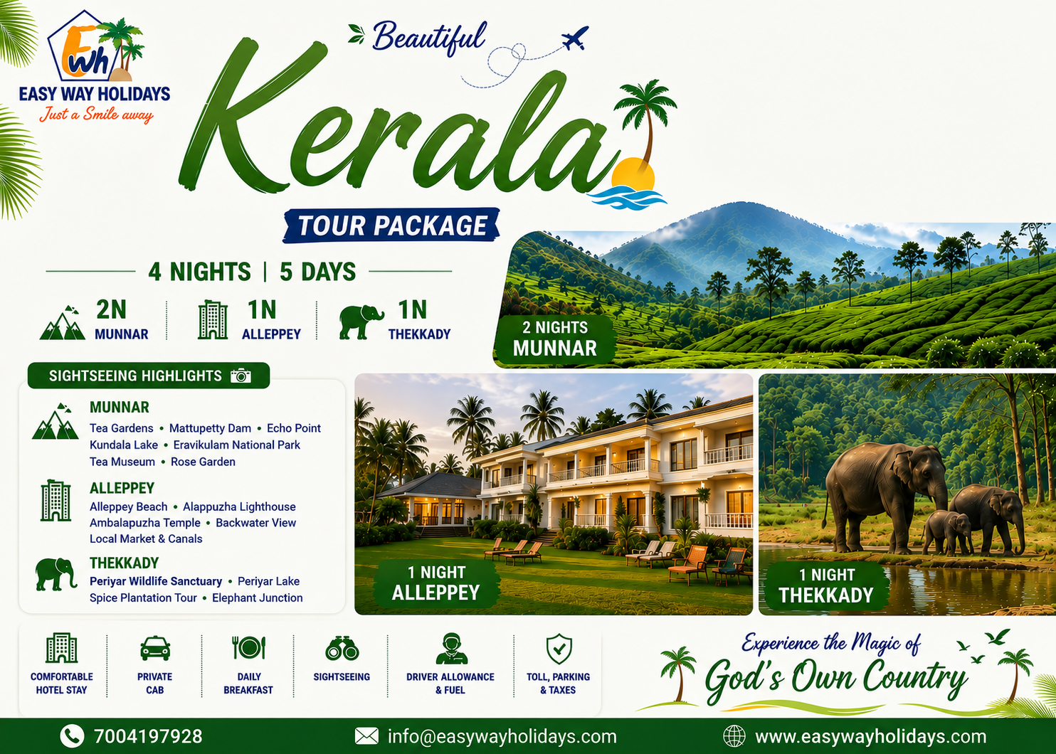 Kerala 4 Nights 5 Days Tour Package with Munnar, Alleppey and Thekkady by Easy Way Holidays